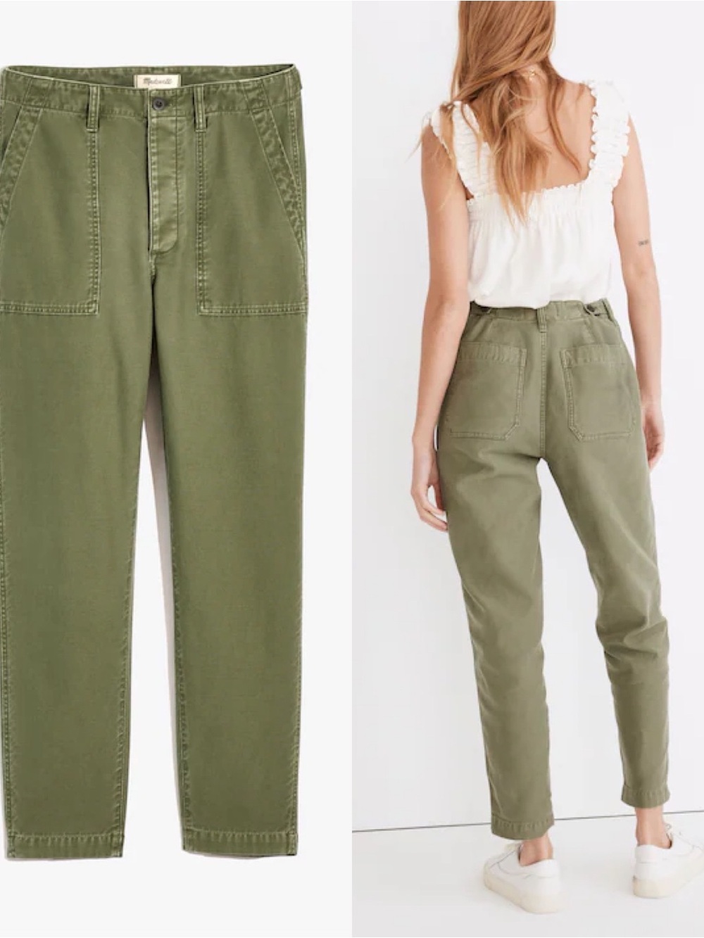 Madewell Griff Fatigue Cargo Pants High Rise Tapered Olive 27 Tall
